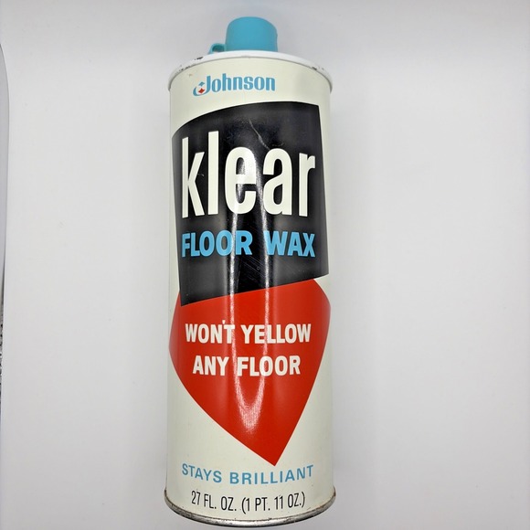 Vintage Metal Can Johnson Klear Floor Wax Stays Brilliant Wont Yellow 19oz Full - Picture 2 of 9